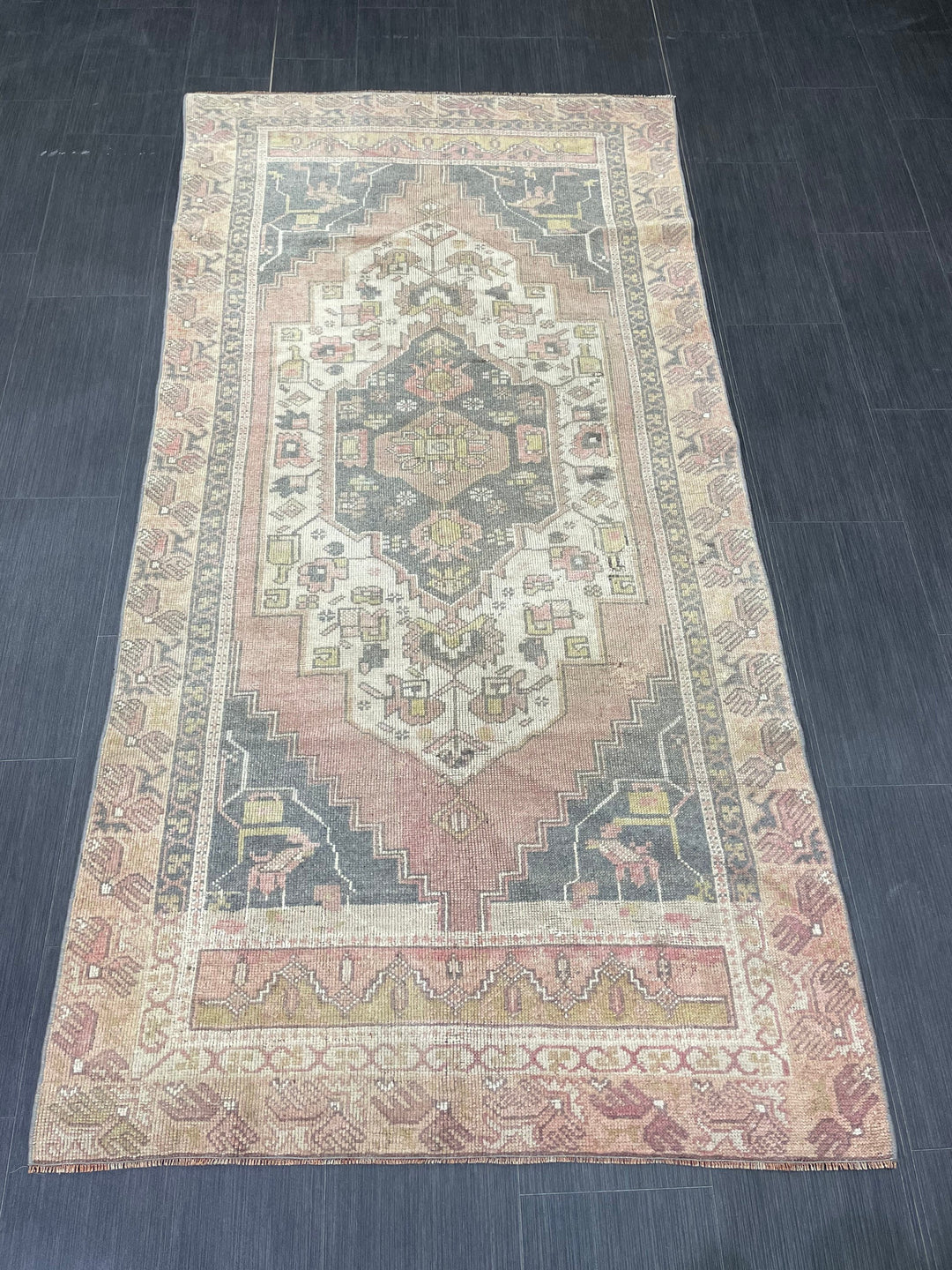 Beige Turkish Oushak Rug 3' 8" x 7' 4" Hand-Knotted reverse