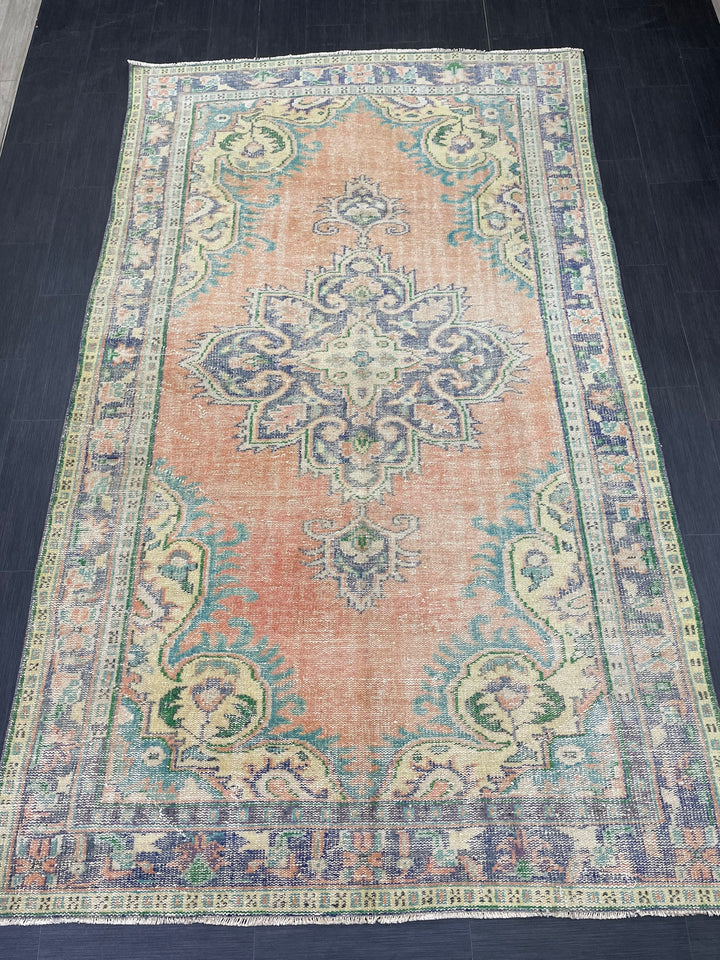 Tan Turkish Oushak Rug 5' 11" x 10' Hand-Knotted pattern