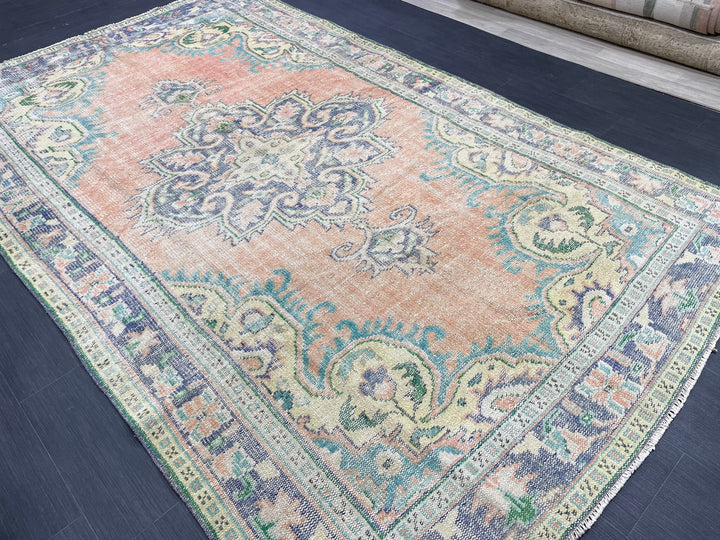 Tan Turkish Oushak Rug 5' 11" x 10' Hand-Knotted field