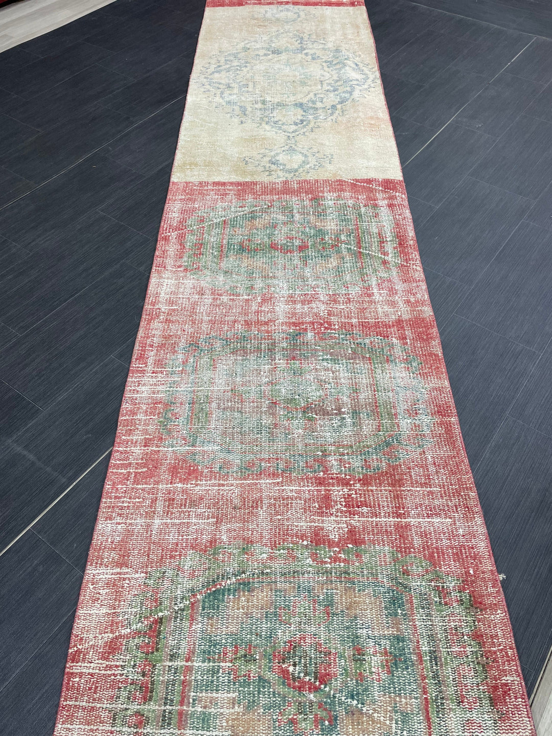 Beige Turkish Distressed Runner Rug 2' 8" x 21' 11" Hand-Knotted | No. WR74014