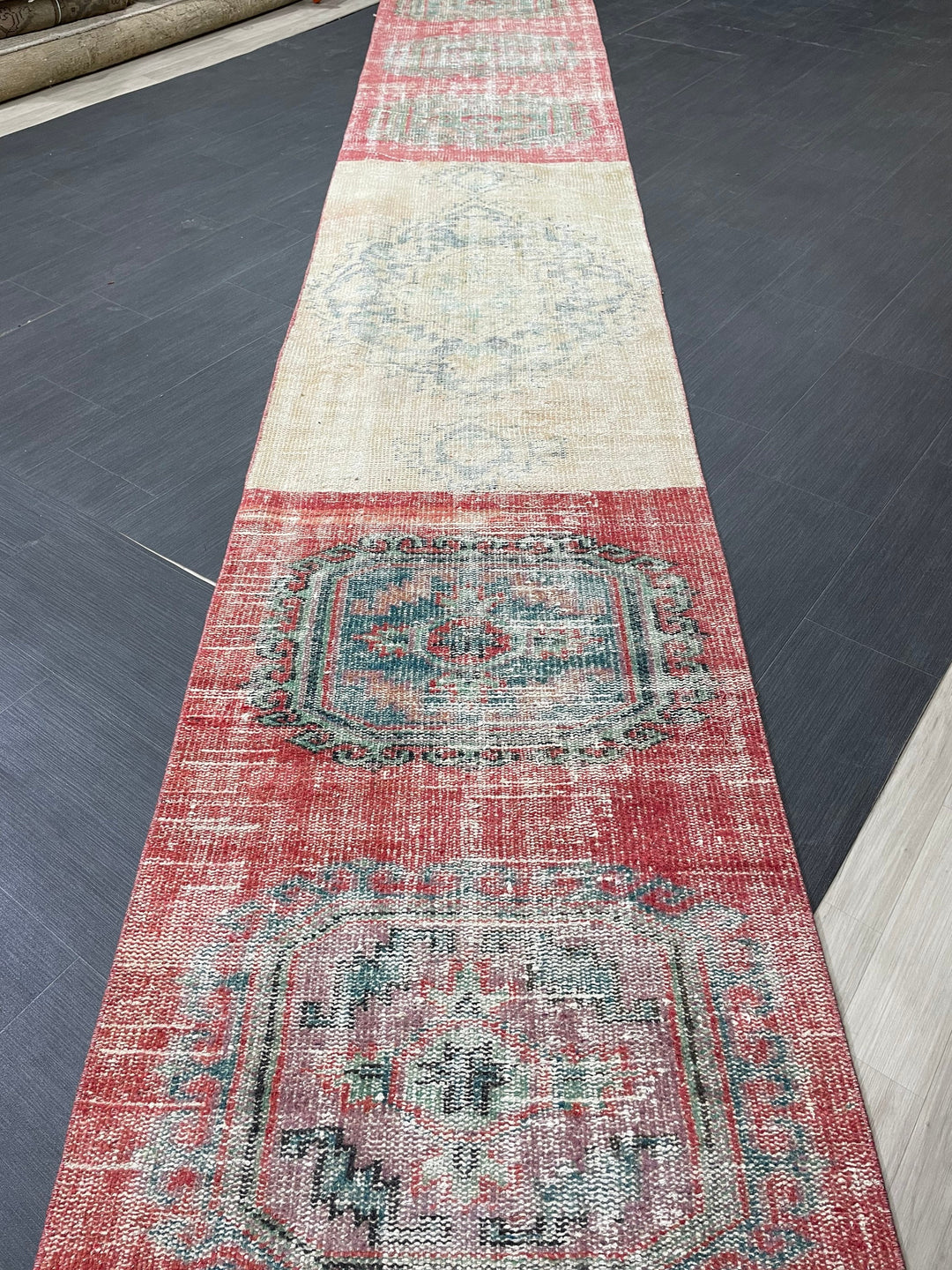 Beige Turkish Distressed Runner Rug 2' 8" x 21' 11" Hand-Knotted | No. WR74014