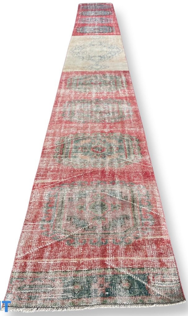Beige Turkish Distressed Runner Rug 2' 8" x 21' 11" Hand-Knotted | No. WR74014