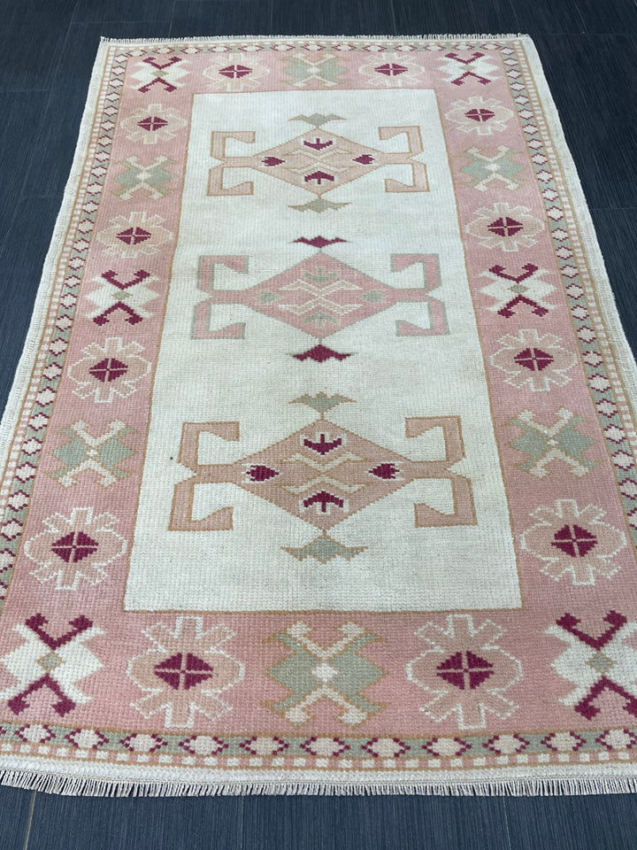 Pink Turkish Runner Rug 2' 9" x 4' 3" Hand-Knotted close-up