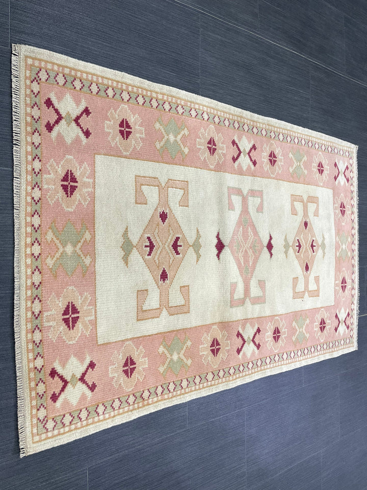 Pink Turkish Runner Rug 2' 9" x 4' 3" Hand-Knotted field