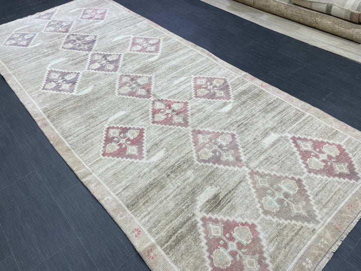 Beige Turkish Oushak Rug 4' 5" x 10' 10" Hand-Knotted