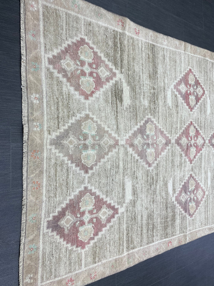 Beige Turkish Oushak Rug 4' 5" x 10' 10" Hand-Knotted reverse