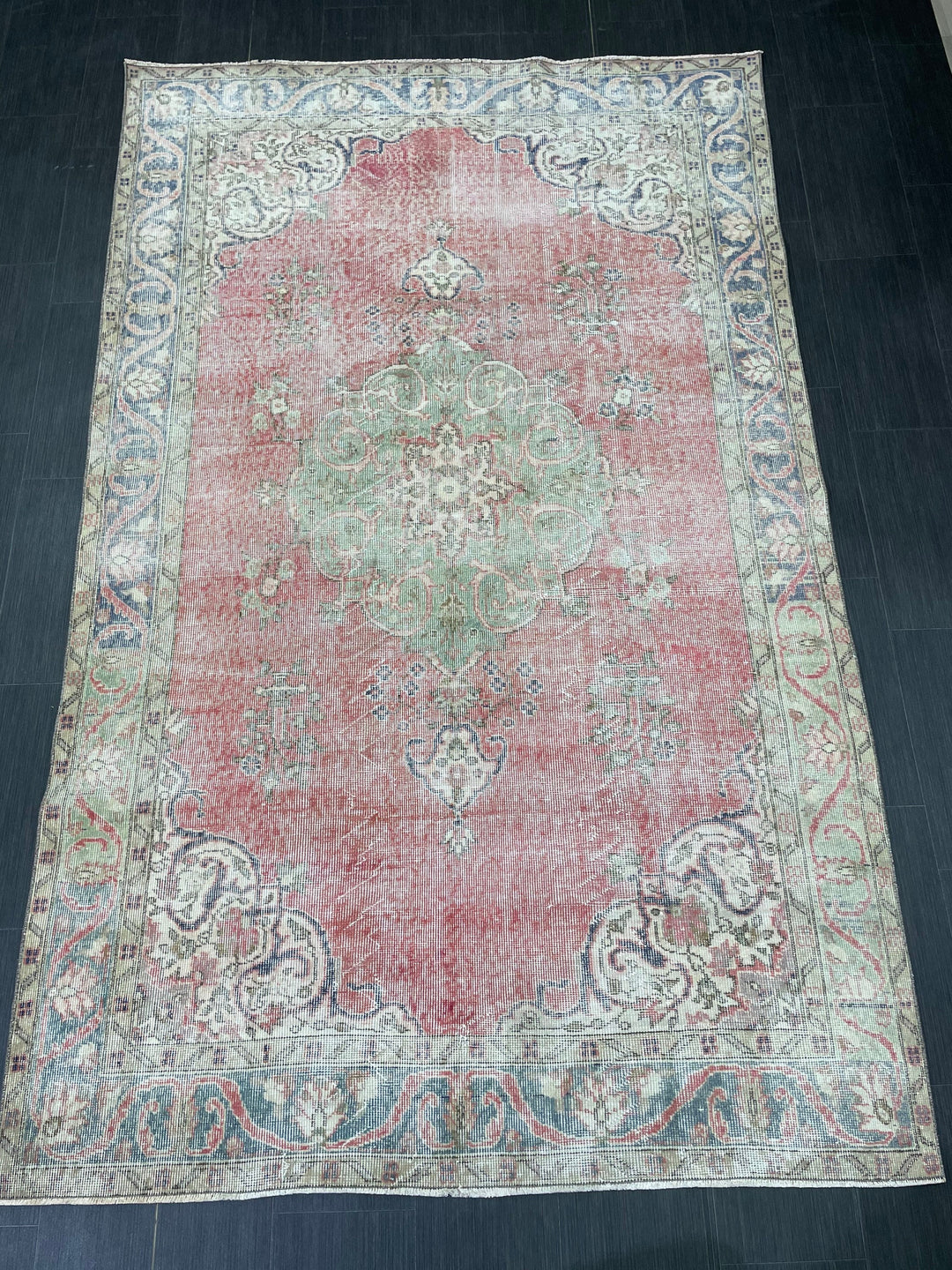 Tan Turkish Oushak Rug 5'7" x 8'11" Hand-Knotted field