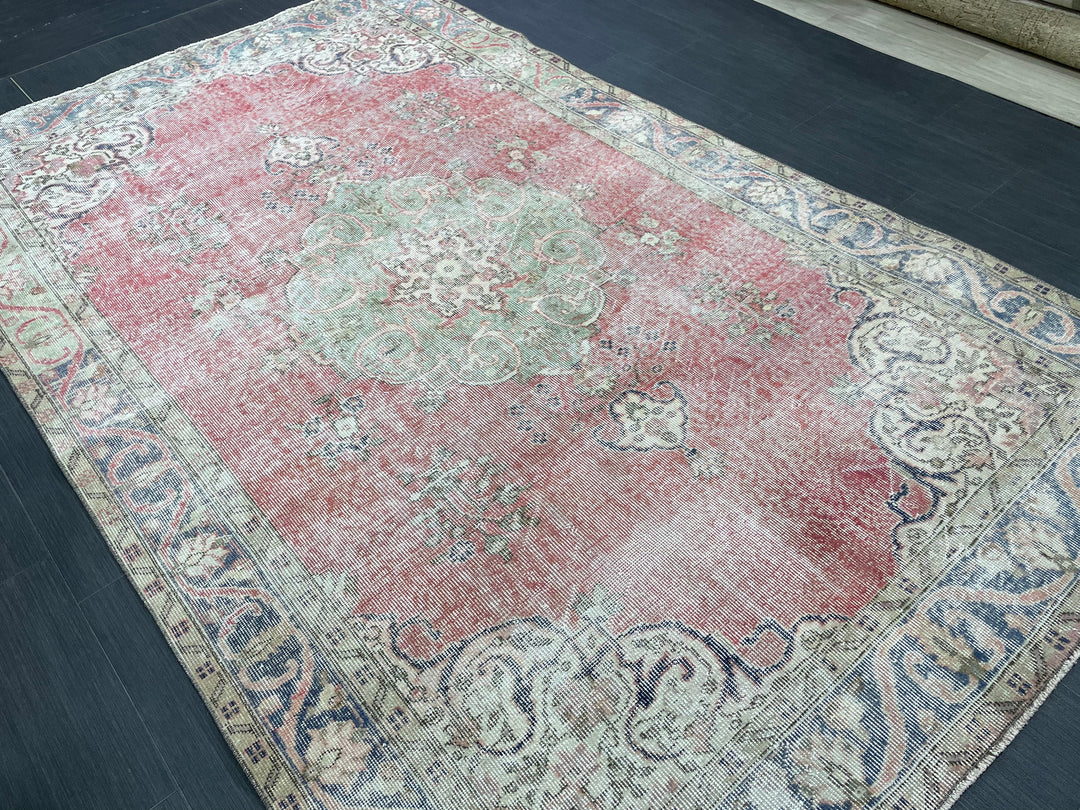 Tan Turkish Oushak Rug 5'7" x 8'11" Hand-Knotted reverse
