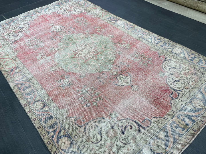 Tan Turkish Oushak Rug 5'7" x 8'11" Hand-Knotted reverse