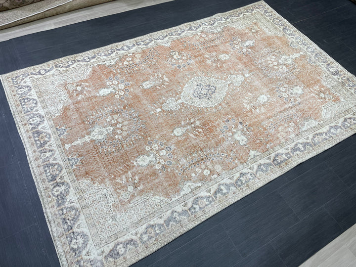 Tan Turkish Oushak Rug 6' 3" x 9' 9" Hand-Knotted