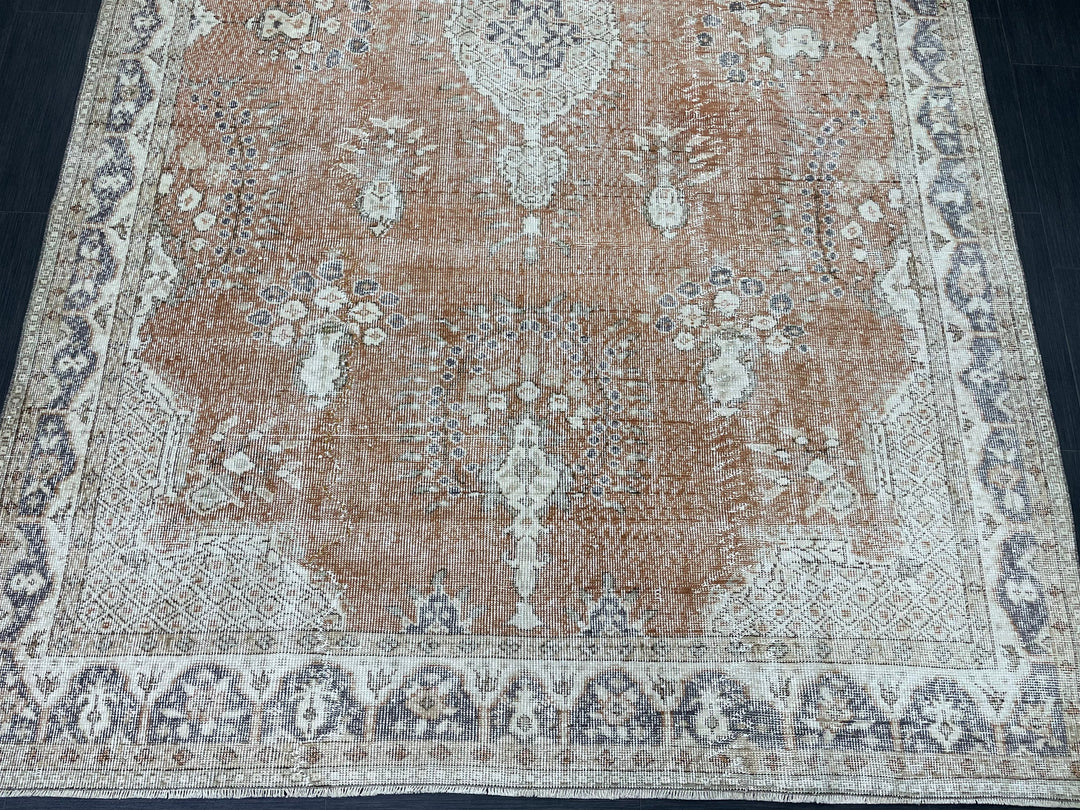 Tan Turkish Oushak Rug 6' 3" x 9' 9" Hand-Knotted reverse