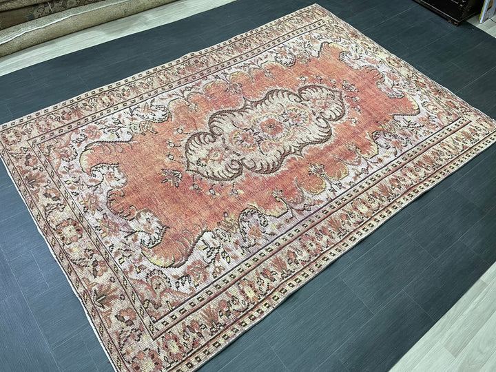 Beige Turkish Oushak Rug 6' 5" x 9' 3" Hand-Knotted | No. WR46789