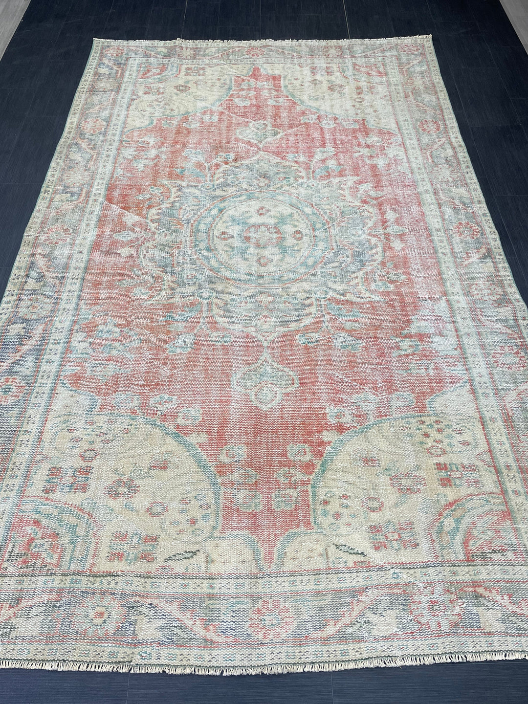 Pink Turkish Oushak Rug 6' 2" x 10' Hand-Knotted close-up