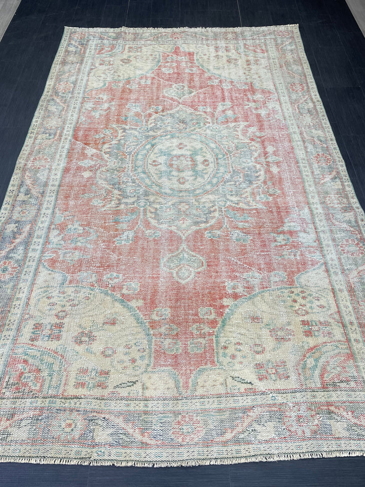 Pink Turkish Oushak Rug 6' 2" x 10' Hand-Knotted close-up