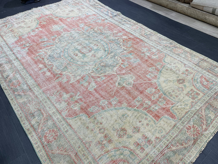 Pink Turkish Oushak Rug 6' 2" x 10' Hand-Knotted field
