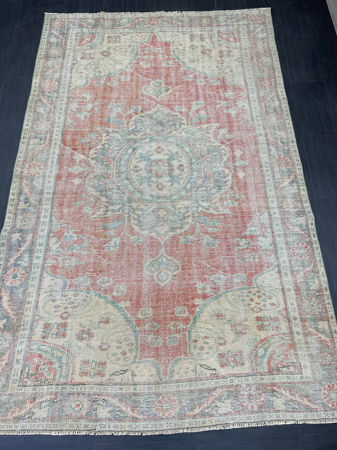 Pink Turkish Oushak Rug 6' 2" x 10' Hand-Knotted texture