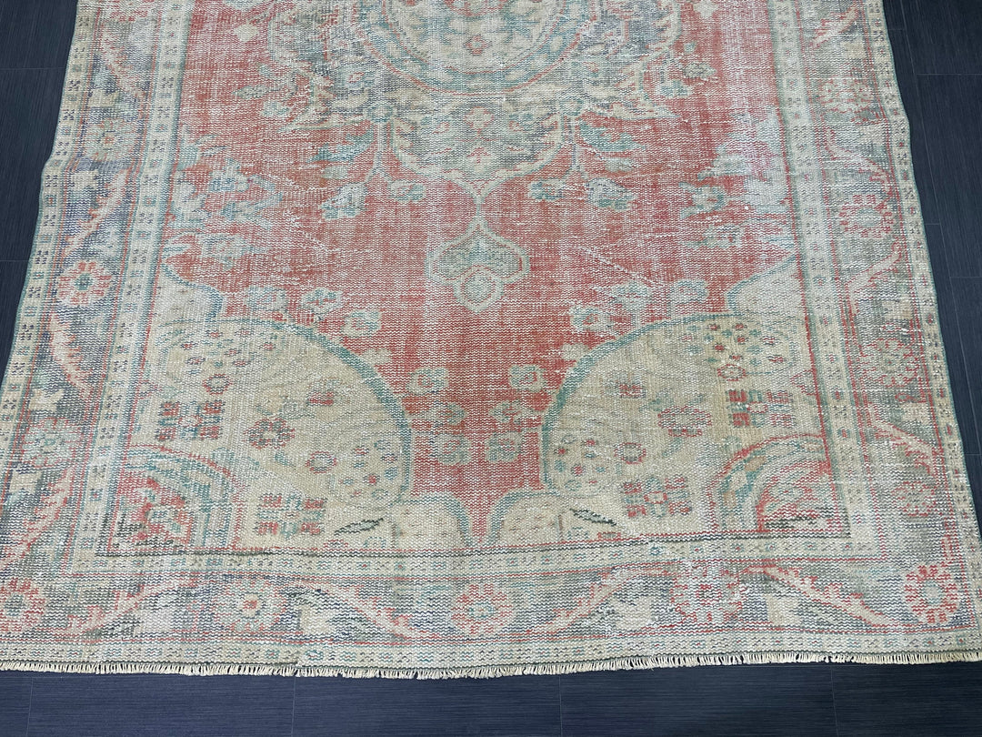 Pink Turkish Oushak Rug 6' 2" x 10' Hand-Knotted reverse