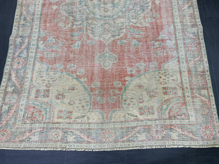 Pink Turkish Oushak Rug 6' 2" x 10' Hand-Knotted reverse