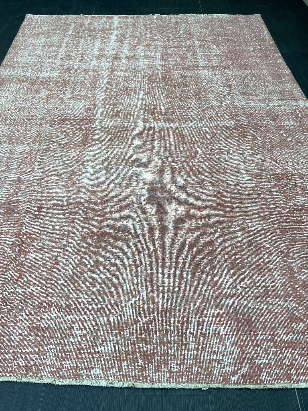 Pink Turkish Oushak Rug 6' 6" x 9' 3" Hand-Knotted field