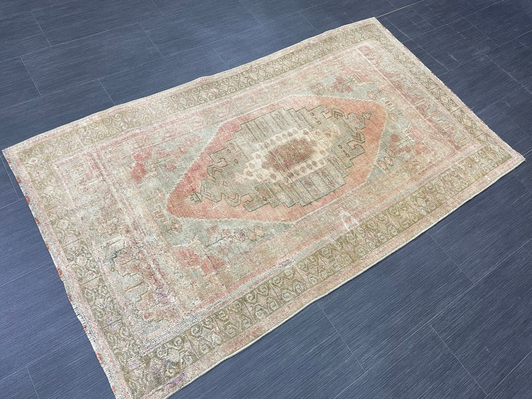 Beige Turkish Oushak Rug 3' 3" x 5' 7" Hand-Knotted