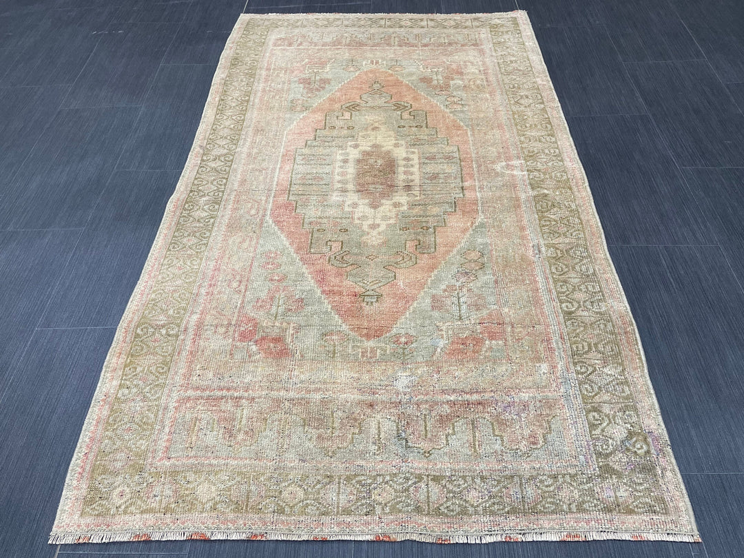 Beige Turkish Oushak Rug 3' 3" x 5' 7" Hand-Knotted detail