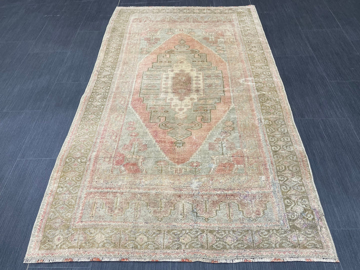 Beige Turkish Oushak Rug 3' 3" x 5' 7" Hand-Knotted detail