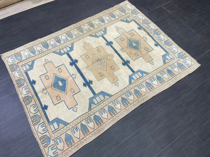 Blue Turkish Oushak Rug 4' 8" x 6' 3" Hand-Knotted | No. WR15623