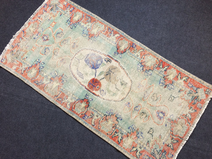Beige Turkish Distressed Runner Rug 2' 5" x 4' 11" Hand-Knotted | No. WR78661