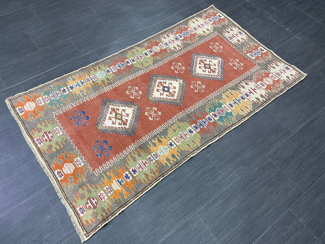 Beige Turkish Runner Rug 3' x 5' 3" Hand-Knotted