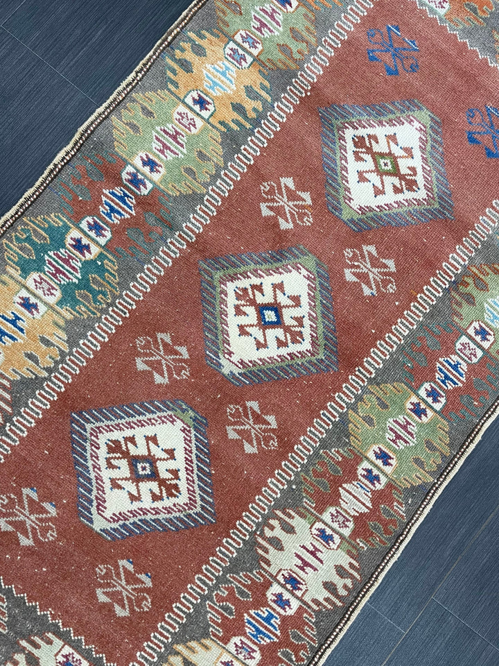 Beige Turkish Runner Rug 3' x 5' 3" Hand-Knotted close-up