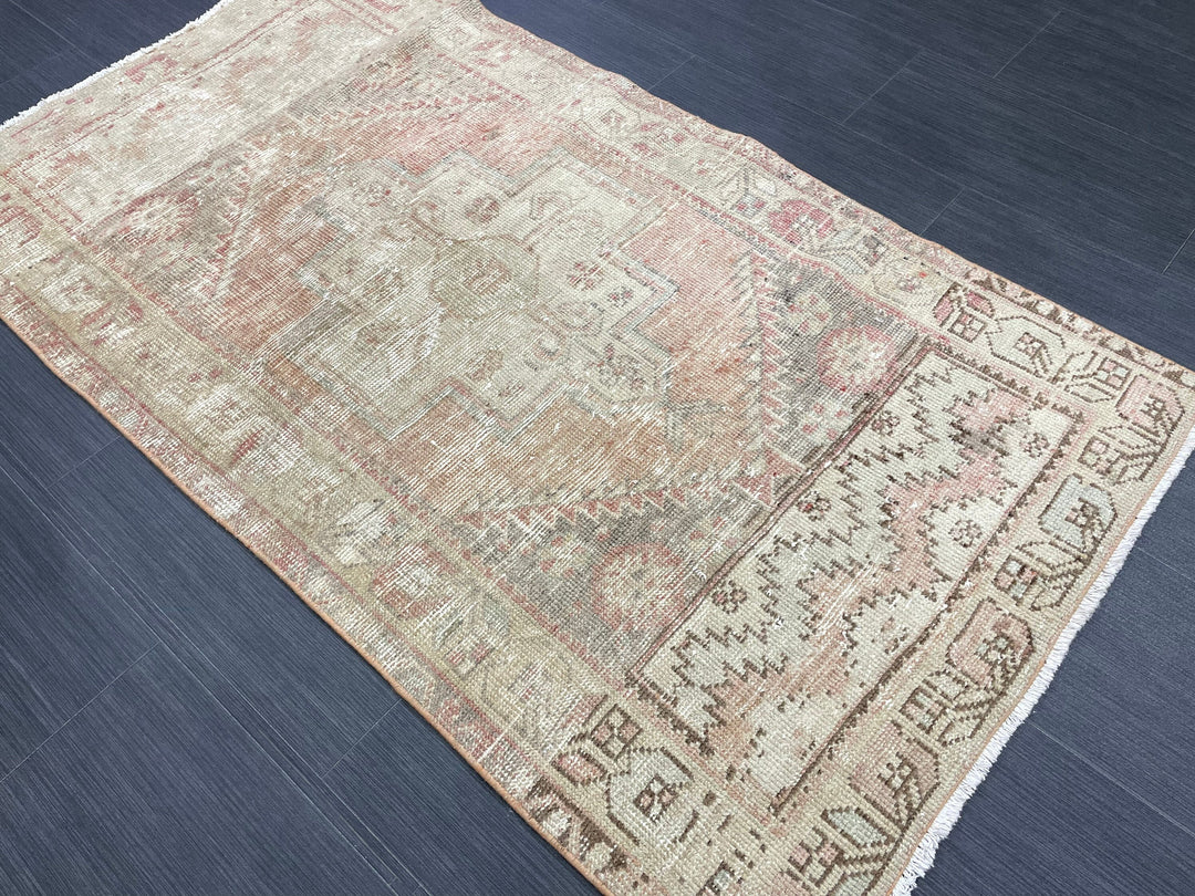 Beige Turkish Runner Rug 3' x 5' 4" Hand-Knotted