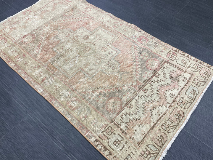 Beige Turkish Runner Rug 3' x 5' 4" Hand-Knotted