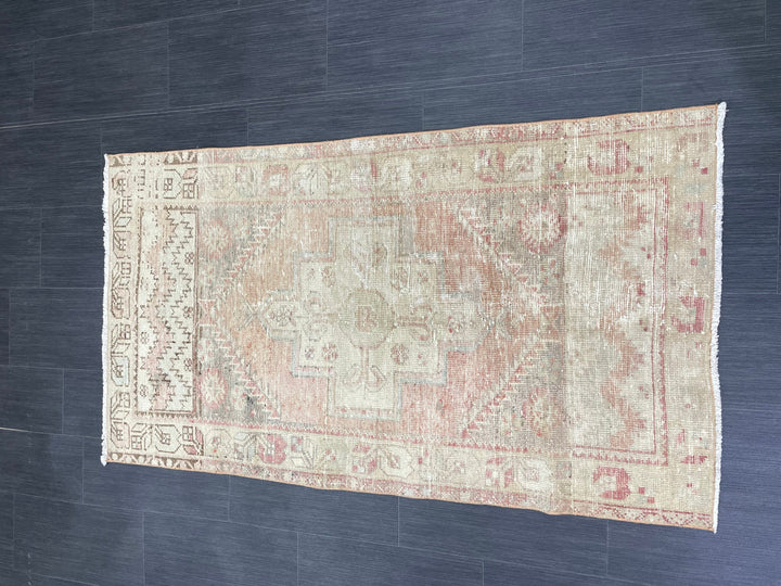 Beige Turkish Runner Rug 3' x 5' 4" Hand-Knotted close-up
