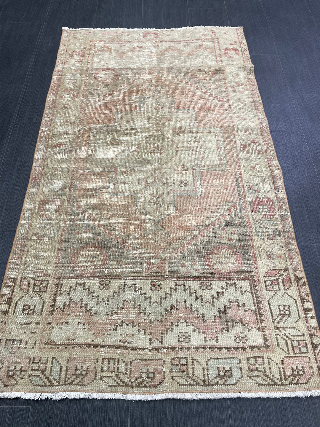 Beige Turkish Runner Rug 3' x 5' 4" Hand-Knotted pattern