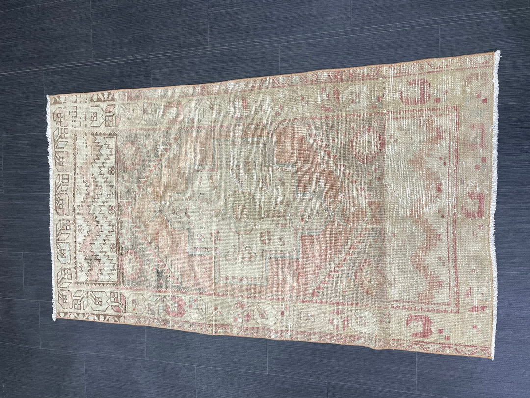 Beige Turkish Runner Rug 3' x 5' 4" Hand-Knotted field