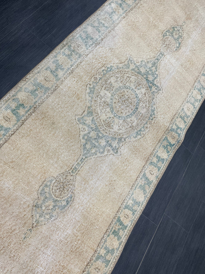 Beige Turkish Runner Rug 2' 11" x 11' 1" Hand-Knotted field
