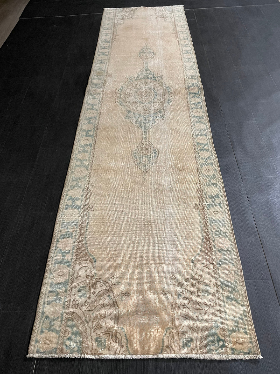 Beige Turkish Runner Rug 2' 11" x 11' 1" Hand-Knotted view 9