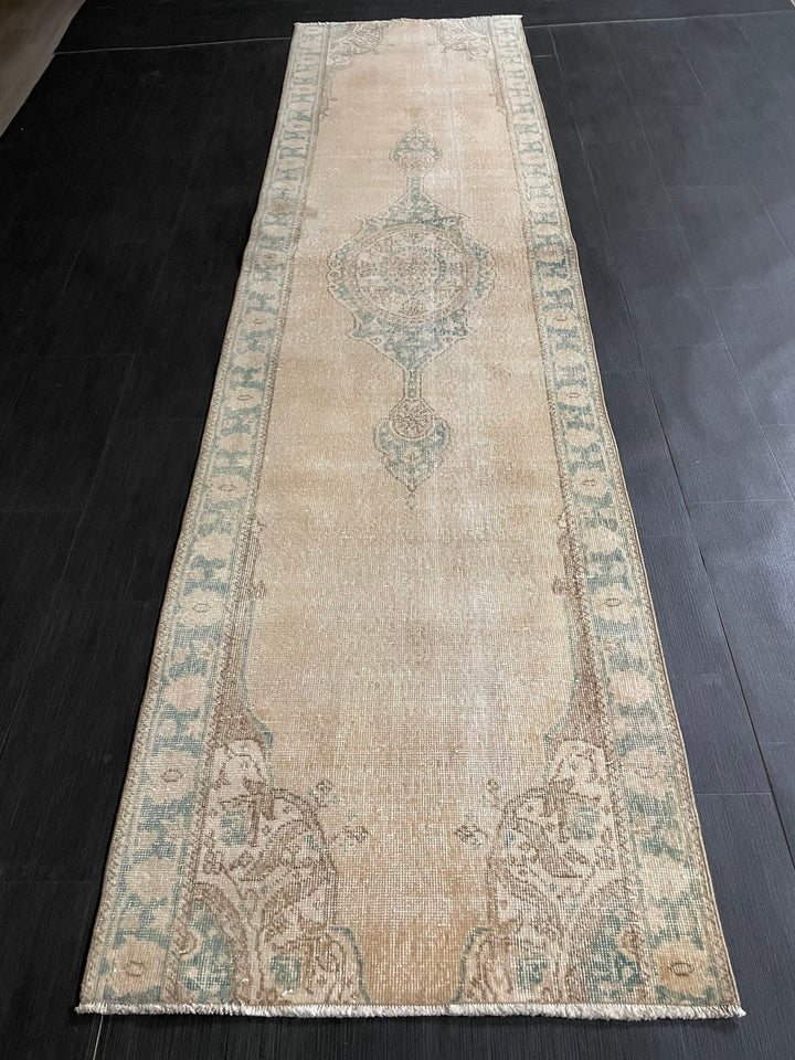 Beige Turkish Runner Rug 2' 11" x 11' 1" Hand-Knotted view 9