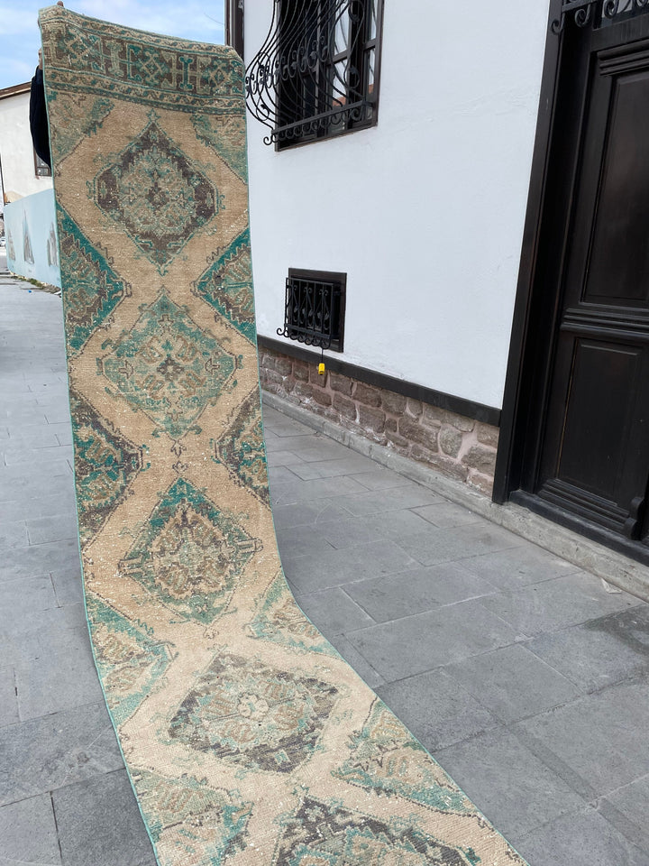 Beige Turkish Runner Rug 2' 6" x 20' 3" Hand-Knotted close-up