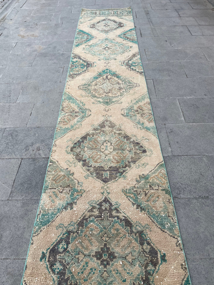 Beige Turkish Runner Rug 2' 6" x 20' 3" Hand-Knotted field