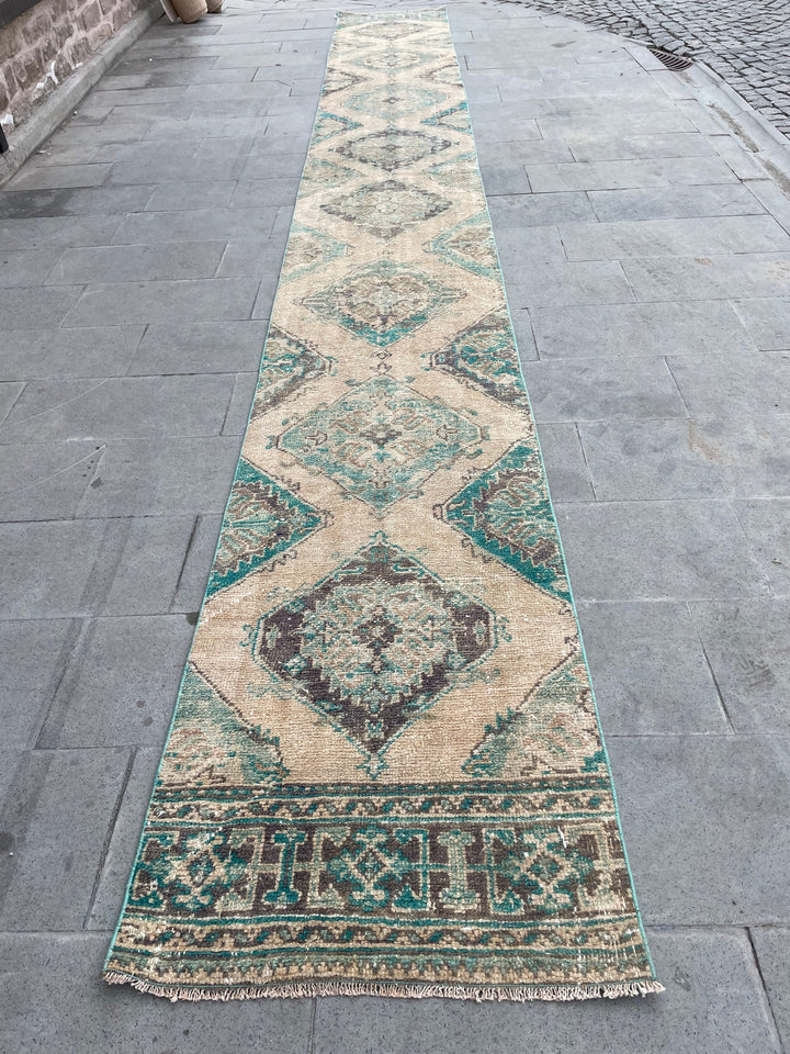 Beige Turkish Runner Rug 2' 6" x 20' 3" Hand-Knotted reverse