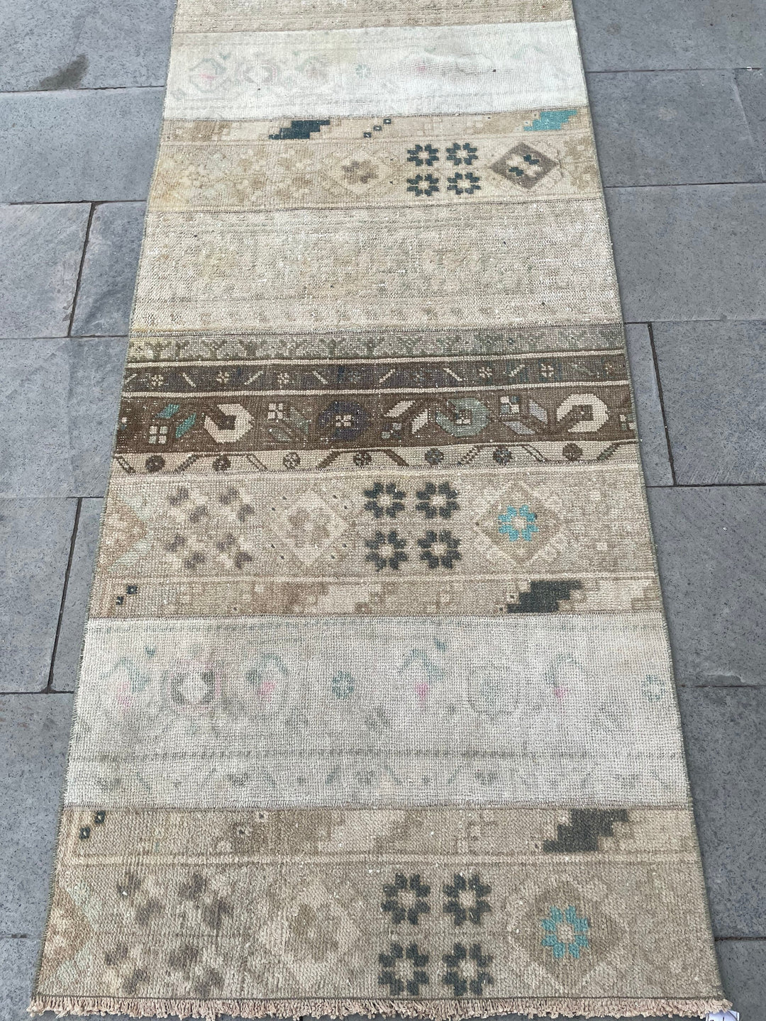 Beige Turkish Runner Rug 2' 8" x 19' 4" Hand-Knotted pattern