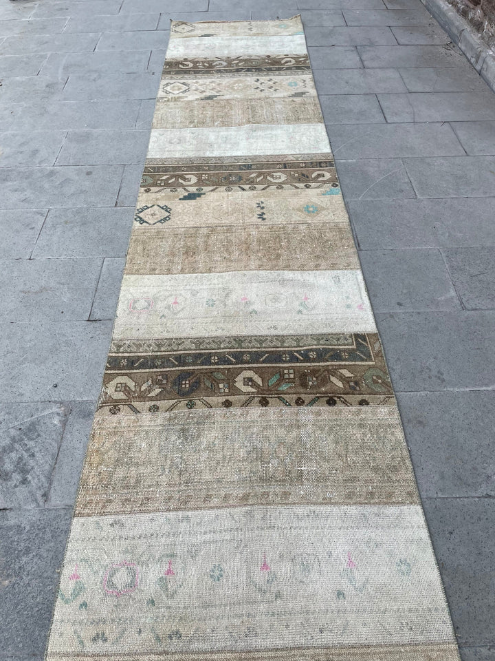 Beige Turkish Runner Rug 2' 8" x 19' 4" Hand-Knotted field
