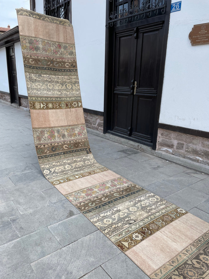 Beige Turkish Runner Rug 2' 9" x 17' 3" Hand-Knotted detail