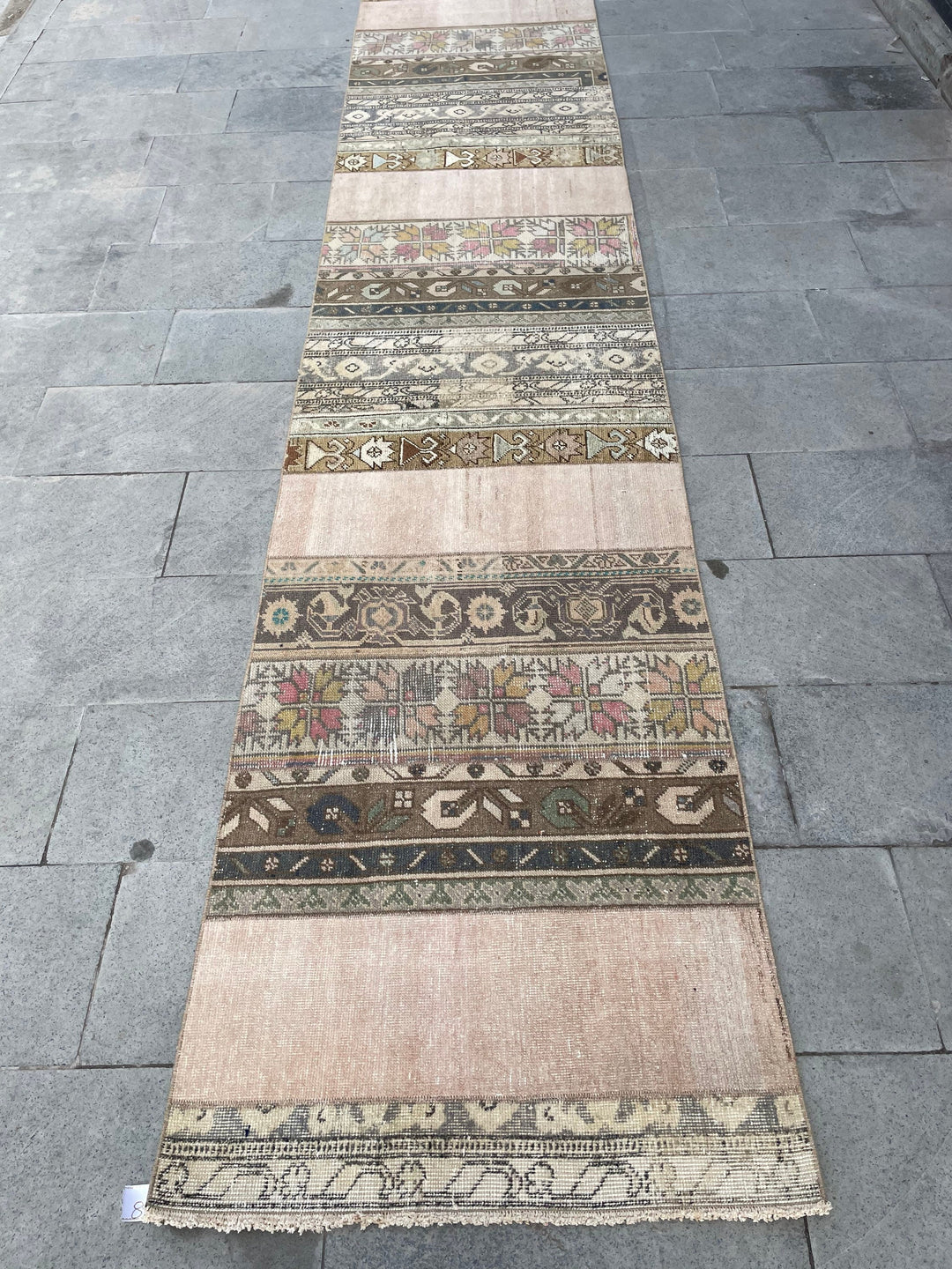 Beige Turkish Runner Rug 2' 9" x 17' 3" Hand-Knotted pattern