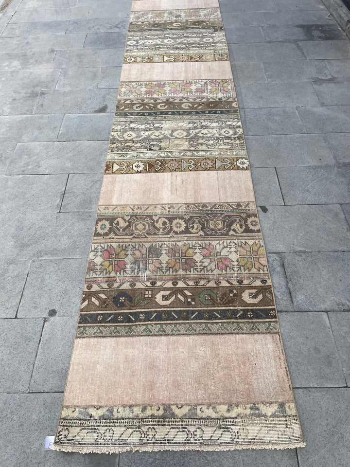 Beige Turkish Runner Rug 2' 9" x 17' 3" Hand-Knotted pattern