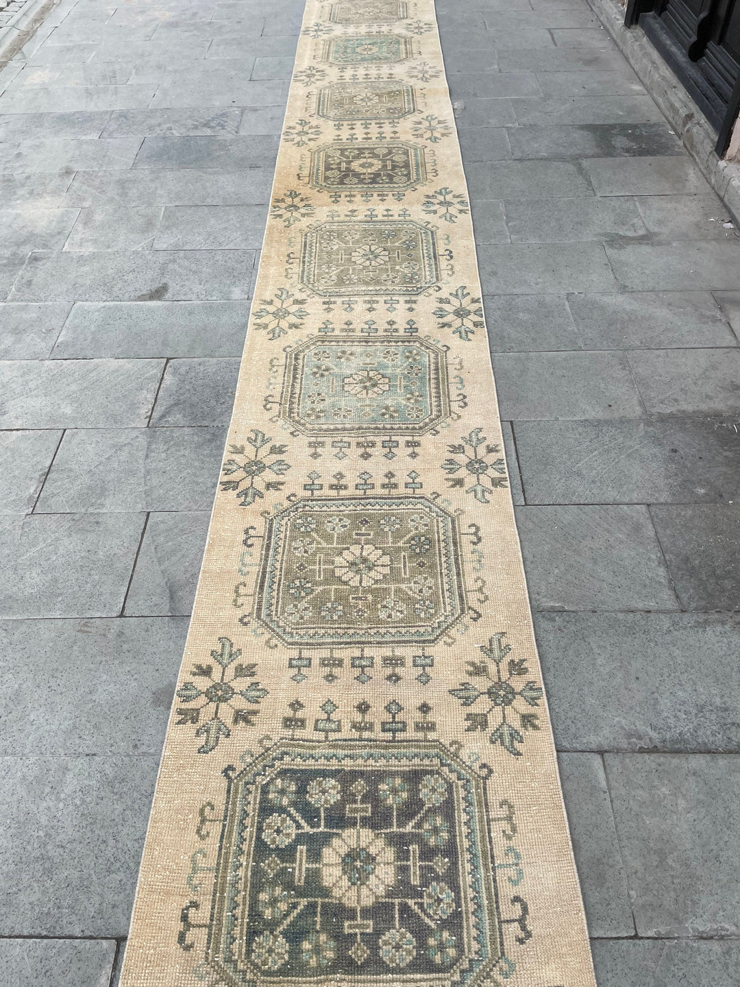 Beige Turkish Runner Rug 2' 5" x 20' 2" Hand-Knotted border