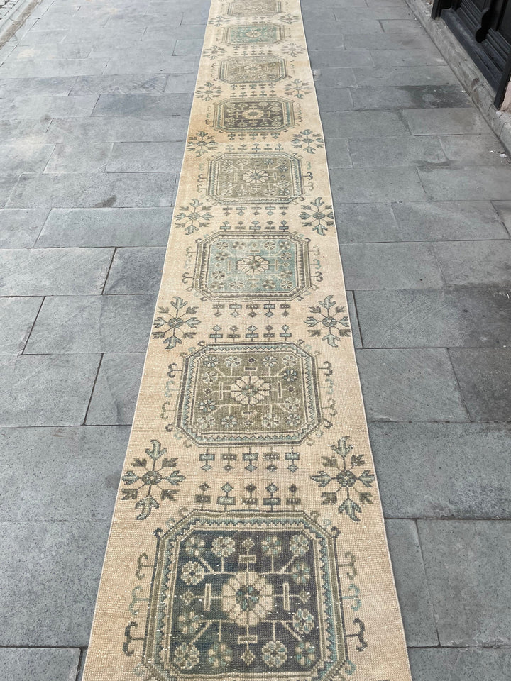 Beige Turkish Runner Rug 2' 5" x 20' 2" Hand-Knotted border
