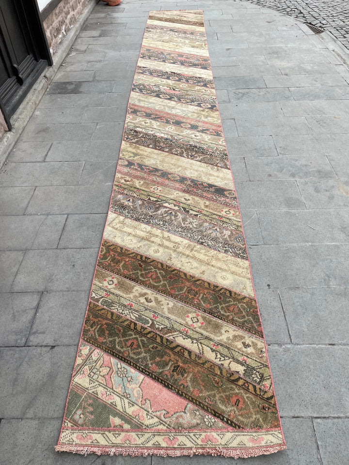 Beige Turkish Runner Rug 2' 9" x 20' 1" Hand-Knotted pattern