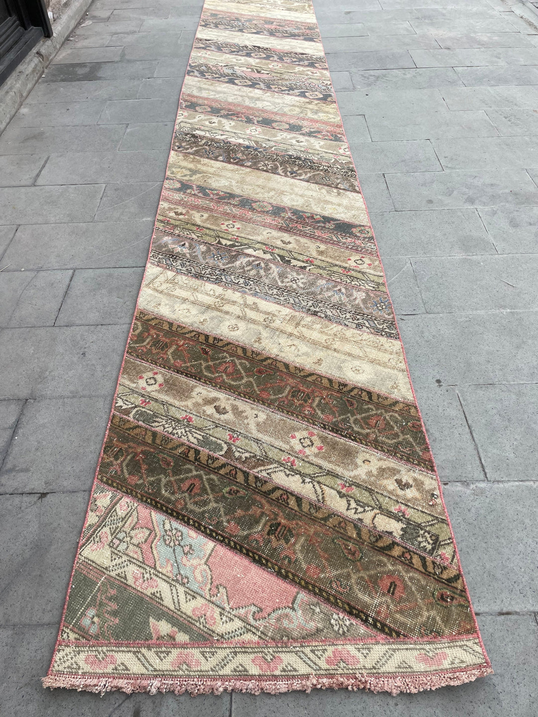 Beige Turkish Runner Rug 2' 9" x 20' 1" Hand-Knotted reverse